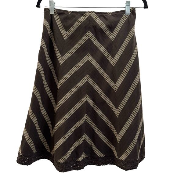 Ann Taylor Brown Chevron Crochet Lace Hem Skirt - Picture 3 of 8